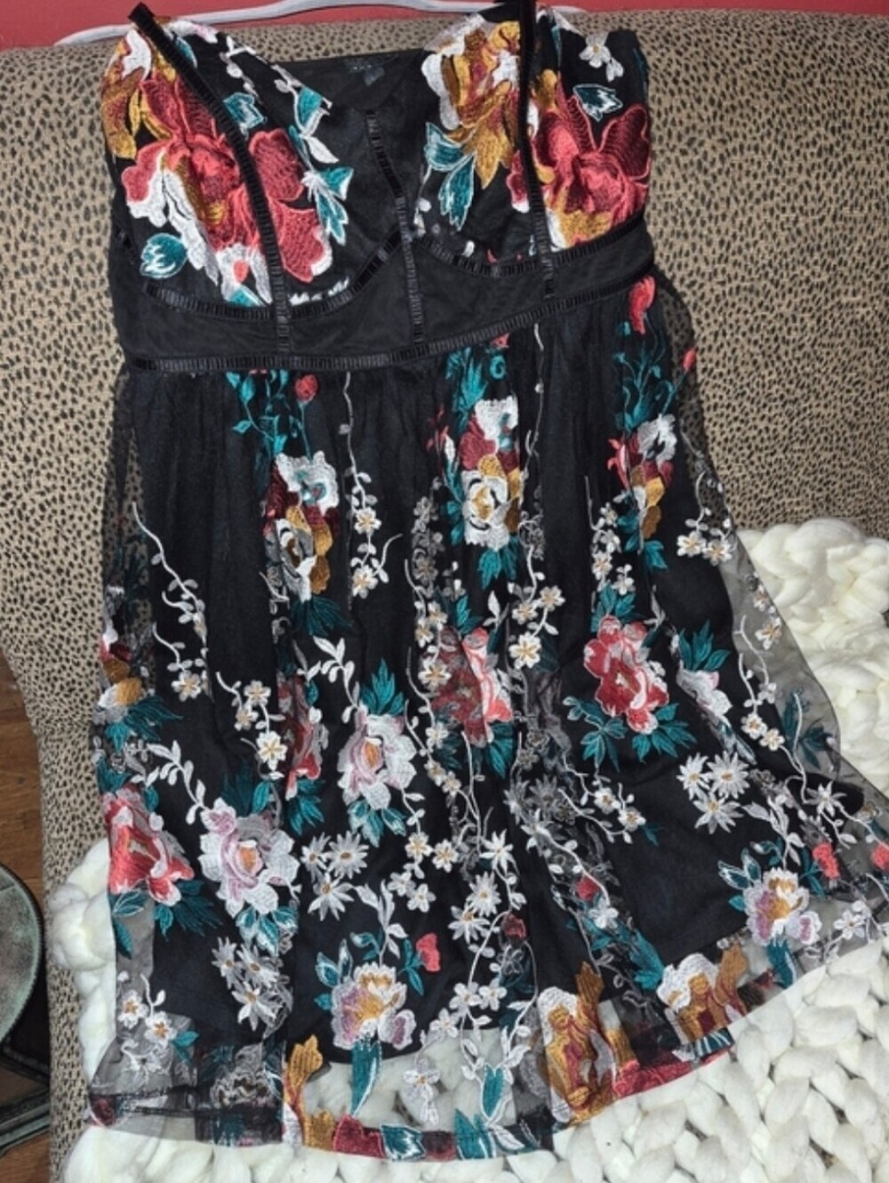 Torrid Black Embroidered Floral Mesh Dress with Teal & Gold Accents 18 - Picture 6 of 6